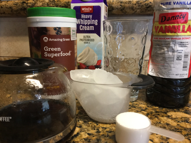 Gather Ingredients for Amazing Grass Iced Mocha