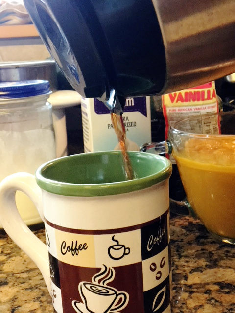 Pour coffee for pumpkin spice latte