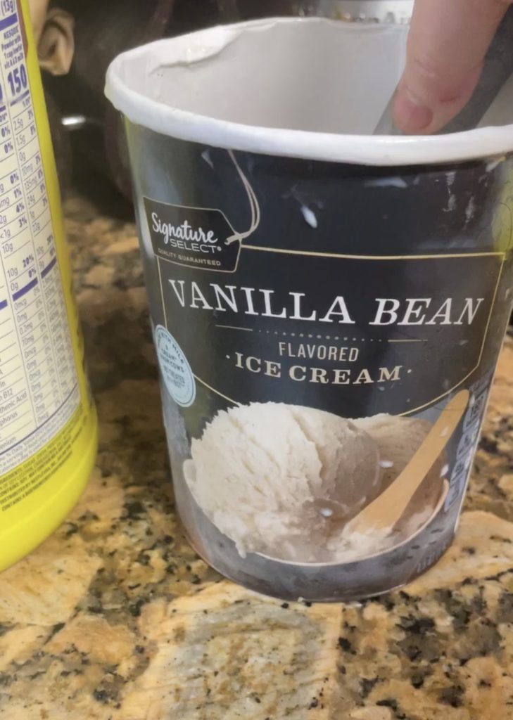 Use 2 or 3 scoops of ice cream (I used vanilla bean) to make your coffee ice cream float